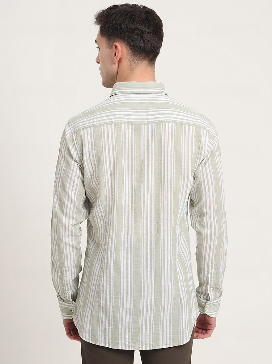 Light Green Striped Slim Fit Casual Shirt | JadeBlue