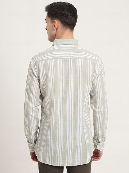 Light Green Striped Slim Fit Casual Shirt | JadeBlue