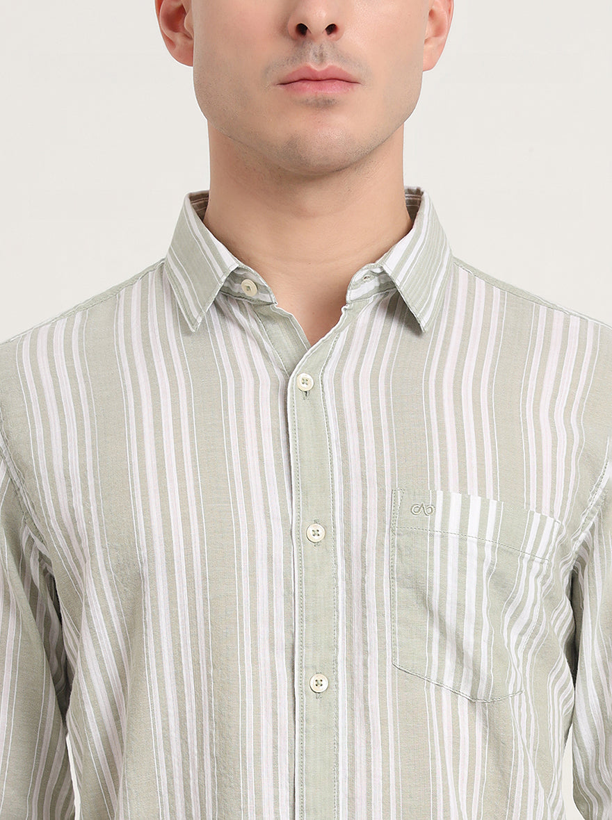 Light Green Striped Slim Fit Casual Shirt | JadeBlue