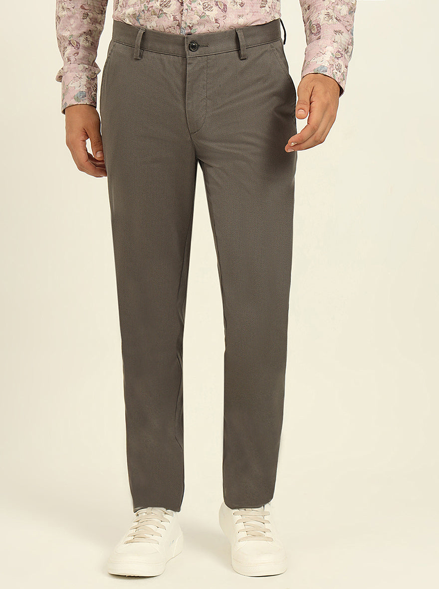 Grey Printed Uno Fit Casual Trouser | JadeBlue