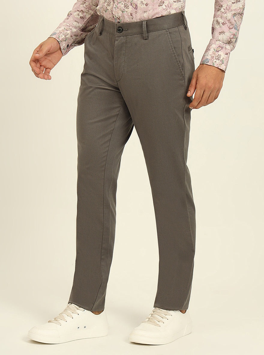 Grey Printed Uno Fit Casual Trouser | JadeBlue
