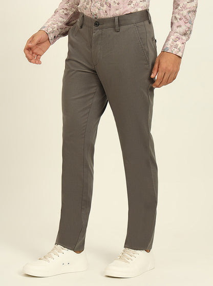 Grey Printed Uno Fit Casual Trouser | JadeBlue