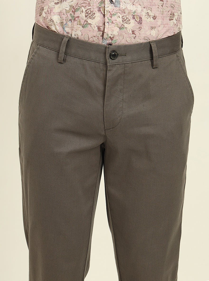 Grey Printed Uno Fit Casual Trouser | JadeBlue