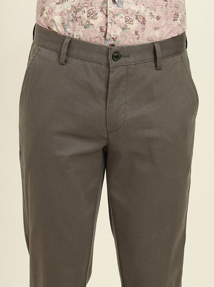 Grey Printed Uno Fit Casual Trouser | JadeBlue