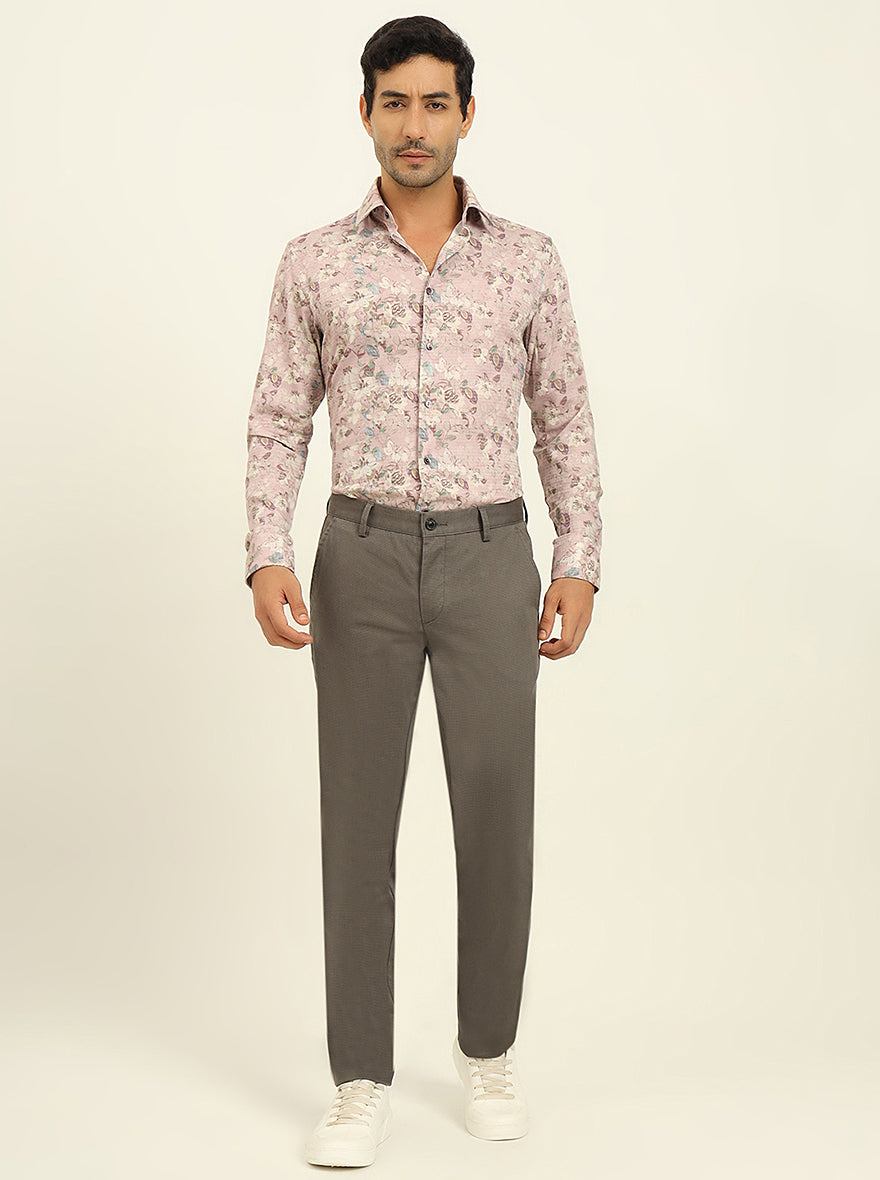 Grey Printed Uno Fit Casual Trouser | JadeBlue