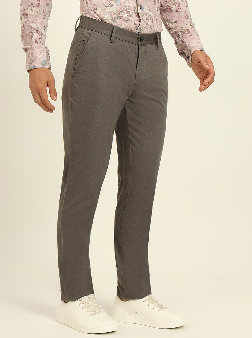Grey Printed Uno Fit Casual Trouser | JadeBlue