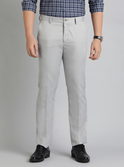 Light Grey Solid Slim Fit Formal Trouser | Greenfibre
