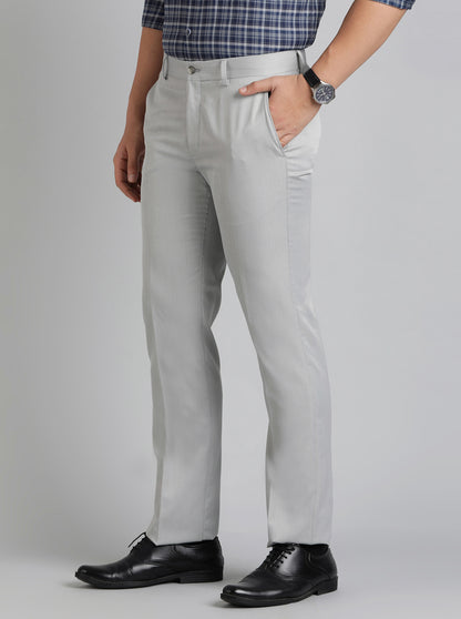 Light Grey Solid Slim Fit Formal Trouser | Greenfibre