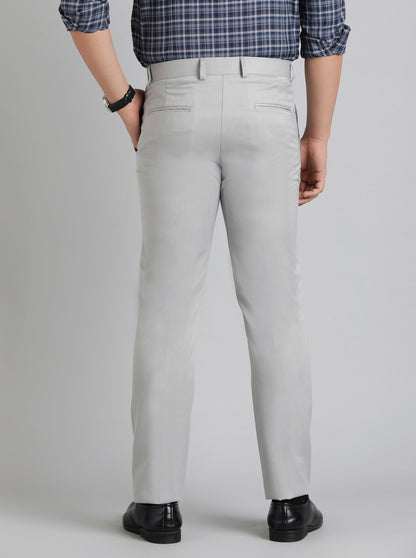 Light Grey Solid Slim Fit Formal Trouser | Greenfibre