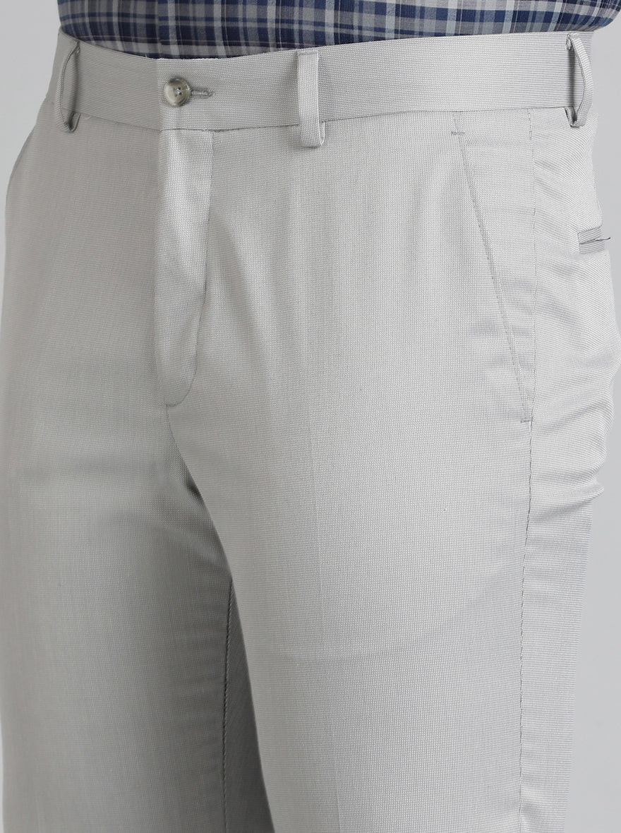 Light Grey Solid Slim Fit Formal Trouser | Greenfibre