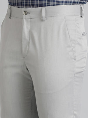 Light Grey Solid Slim Fit Formal Trouser | Greenfibre