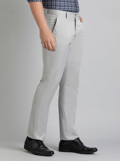 Light Grey Solid Slim Fit Formal Trouser | Greenfibre