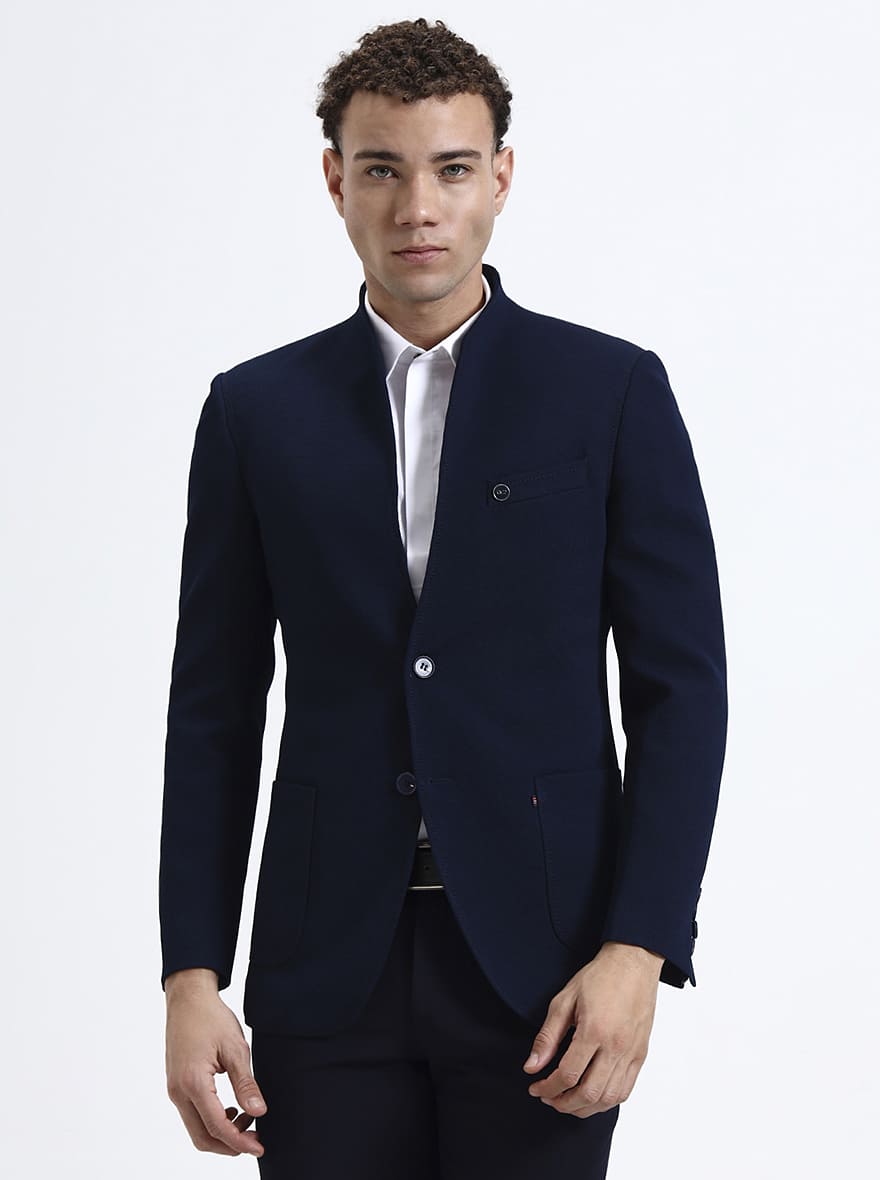 Navy Blue Checked Regular Fit Blazer | JB X JB