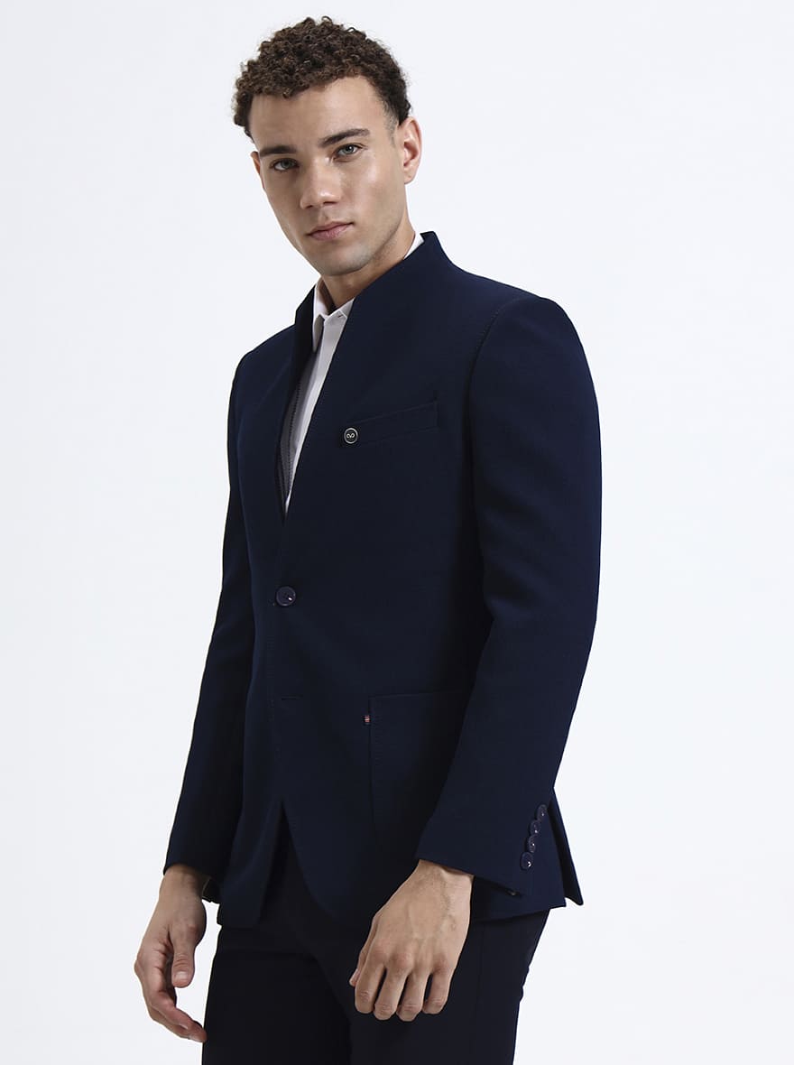 Navy Blue Checked Regular Fit Blazer | JB X JB