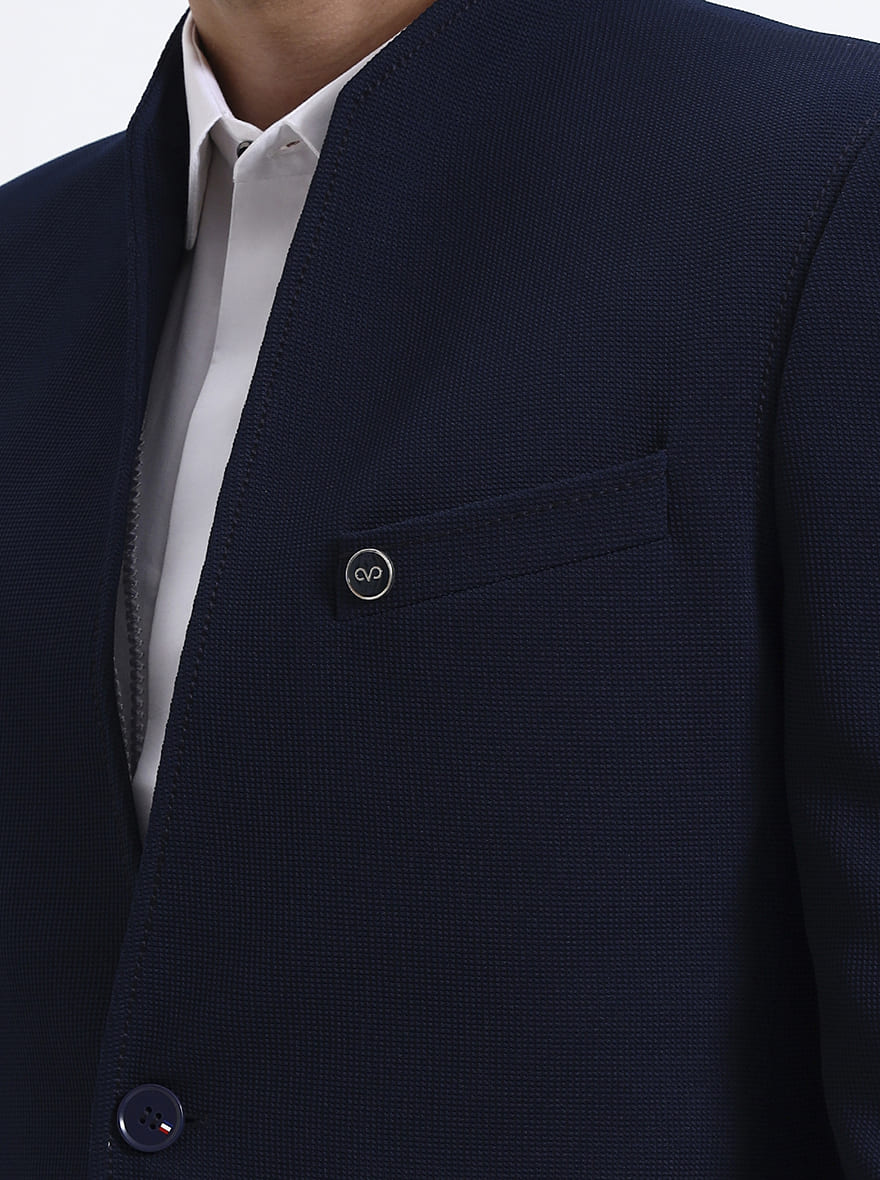 Navy Blue Checked Regular Fit Blazer | JB X JB