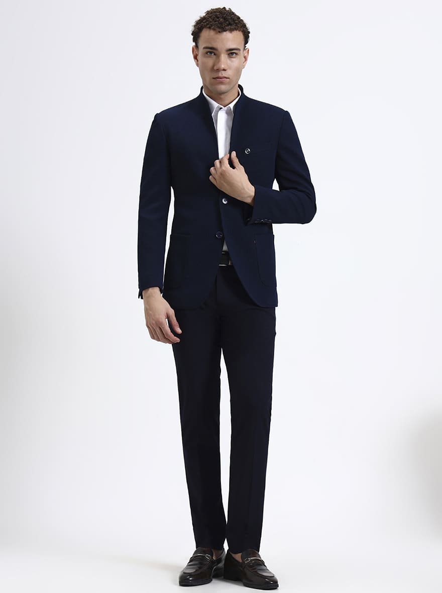 Navy Blue Checked Regular Fit Blazer | JB X JB