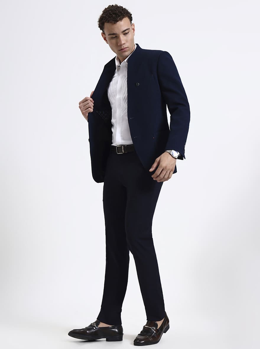 Navy Blue Checked Regular Fit Blazer | JB X JB
