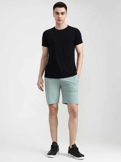 Subtle Green Solid Slim Fit Shorts | JadeBlue