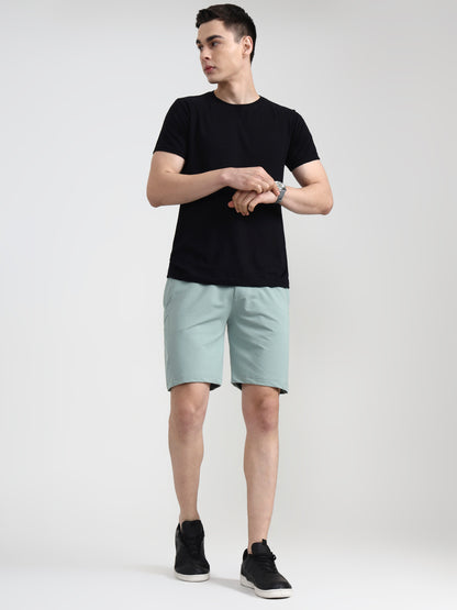 Subtle Green Solid Slim Fit Shorts | JadeBlue