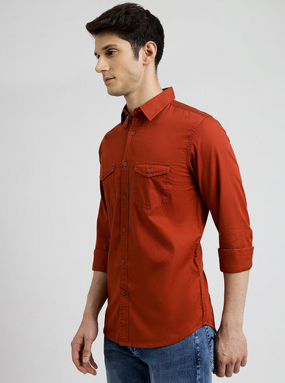 Rust Solid Slim Fit Casual Shirt | JadeBlue