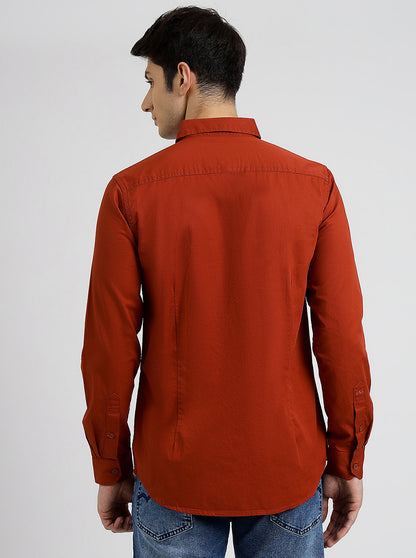 Rust Solid Slim Fit Casual Shirt | JadeBlue