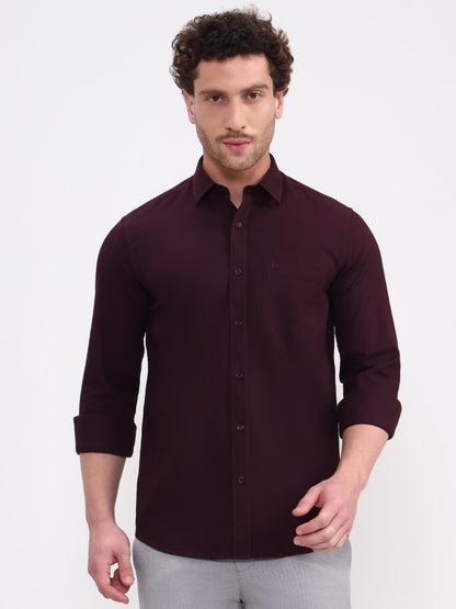 Wine Solid Tailored Fit Semi Casual Shirt | JadeBlue