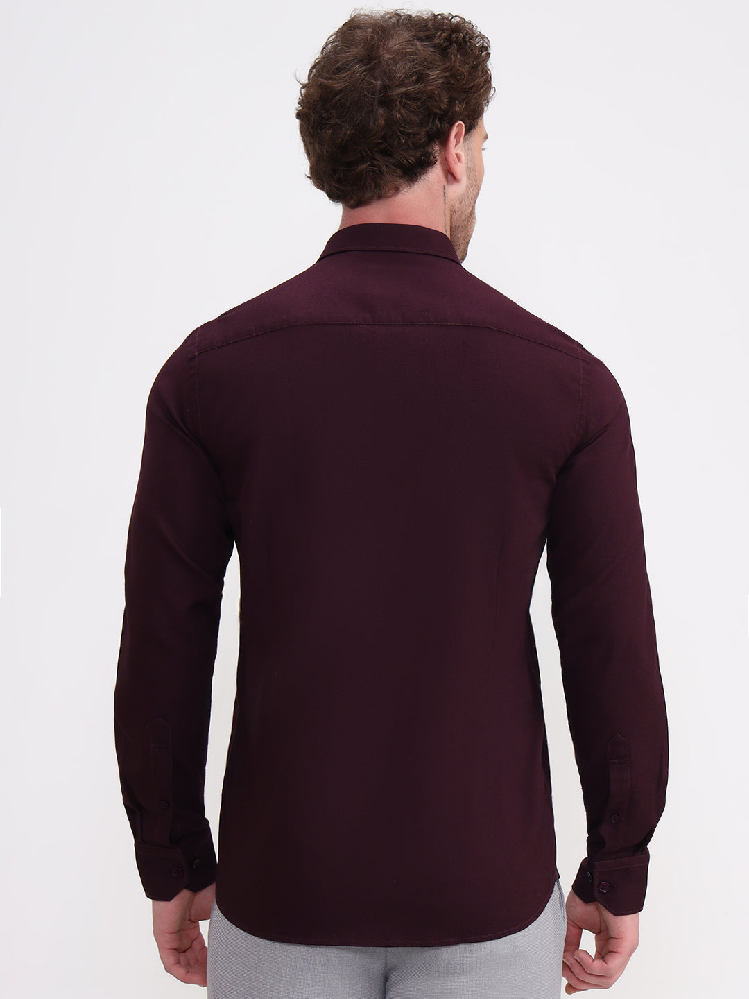Wine Solid Tailored Fit Semi Casual Shirt | JadeBlue