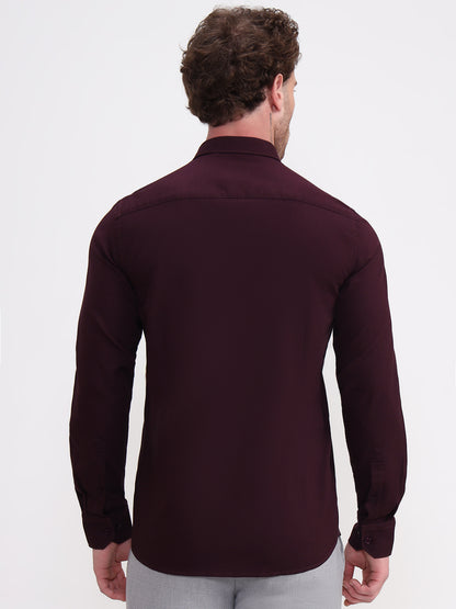 Wine Solid Tailored Fit Semi Casual Shirt | JadeBlue