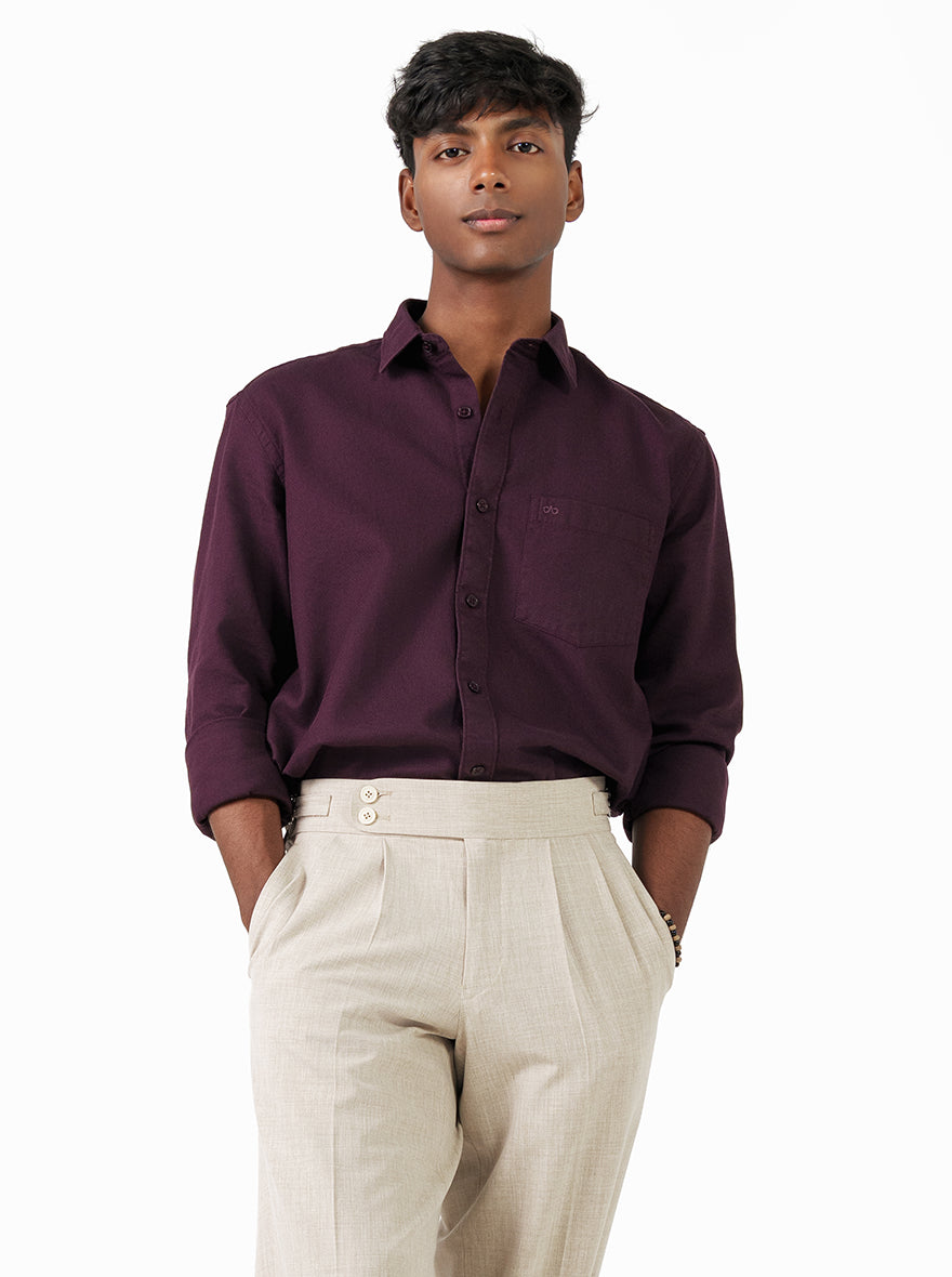 Wine Solid Tailored Fit Semi Casual Shirt | JadeBlue