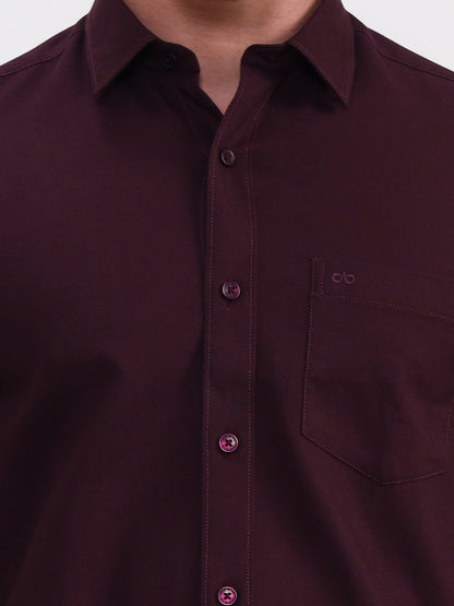 Wine Solid Tailored Fit Semi Casual Shirt | JadeBlue