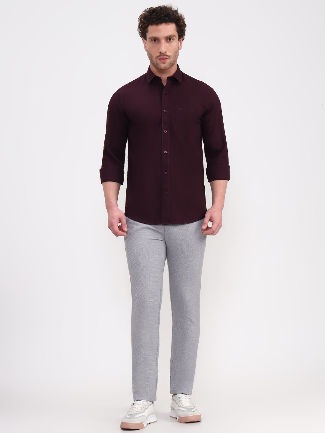 Wine Solid Tailored Fit Semi Casual Shirt | JadeBlue