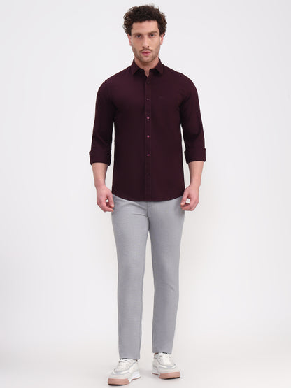 Wine Solid Tailored Fit Semi Casual Shirt | JadeBlue