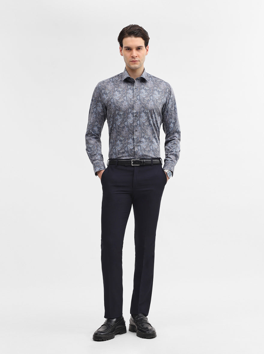 Grey Printed Slim Fit Party Wear Shirt | Greenfibre