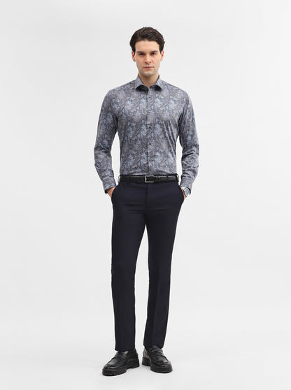 Grey Printed Slim Fit Party Wear Shirt | Greenfibre