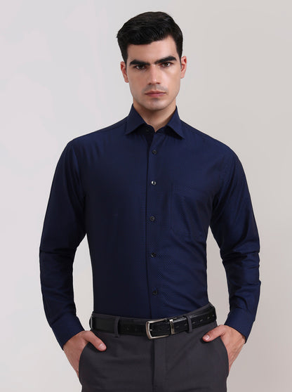 Navy Blue Solid Slim Fit Formal Shirt | Metal