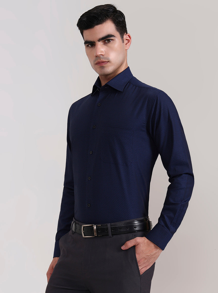 Navy Blue Solid Slim Fit Formal Shirt | Metal