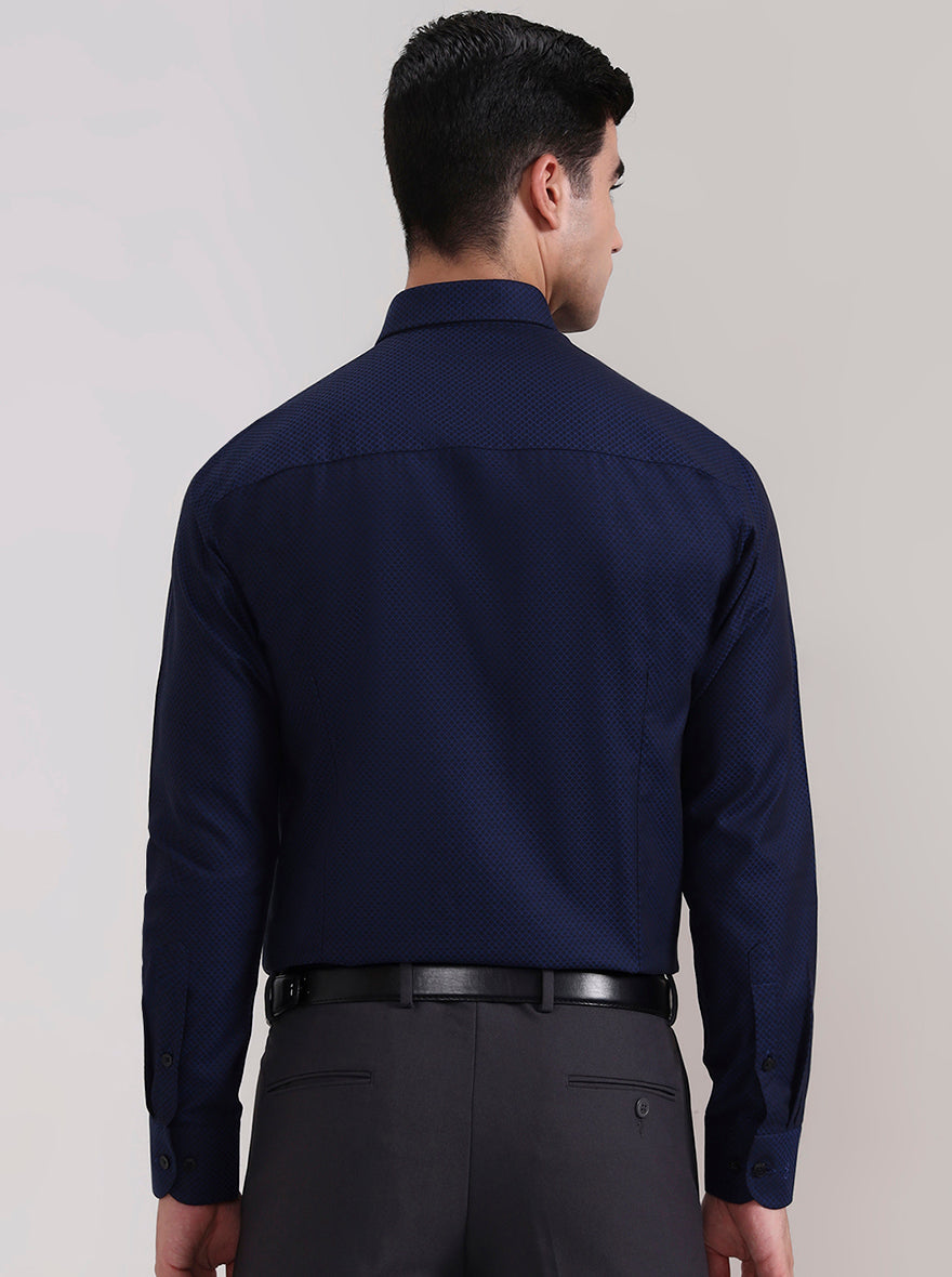 Navy Blue Solid Slim Fit Formal Shirt | Metal