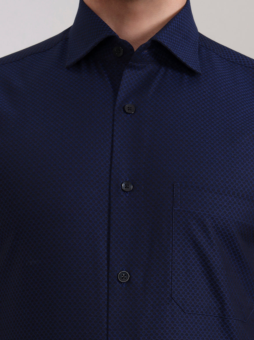 Navy Blue Solid Slim Fit Formal Shirt | Metal