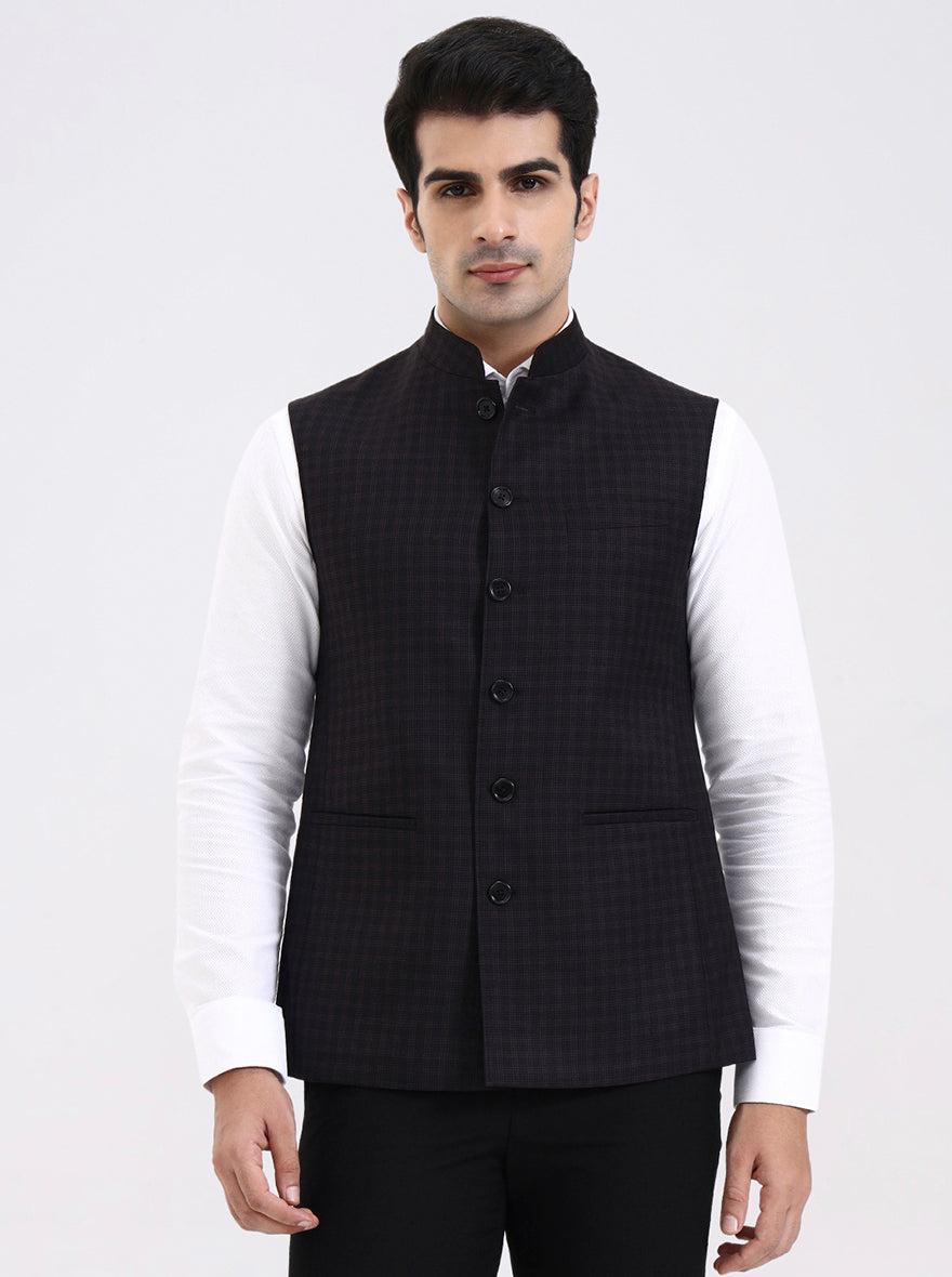 Maroon Checked Regular Fit Modi Jacket | JadeBlue