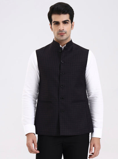 Maroon Checked Regular Fit Modi Jacket | JadeBlue