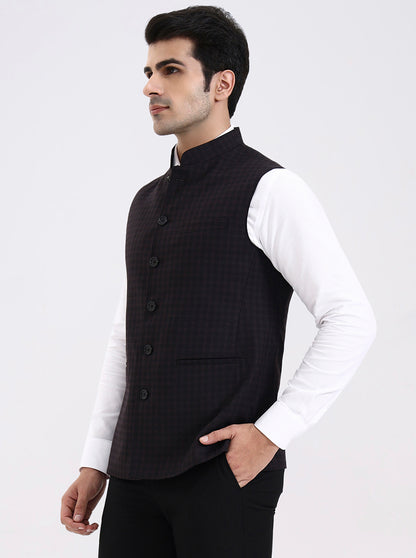Maroon Checked Regular Fit Modi Jacket | JadeBlue