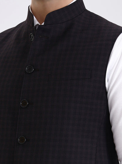 Maroon Checked Regular Fit Modi Jacket | JadeBlue