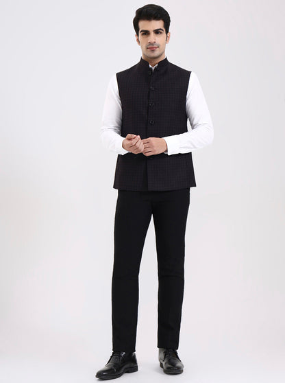 Maroon Checked Regular Fit Modi Jacket | JadeBlue