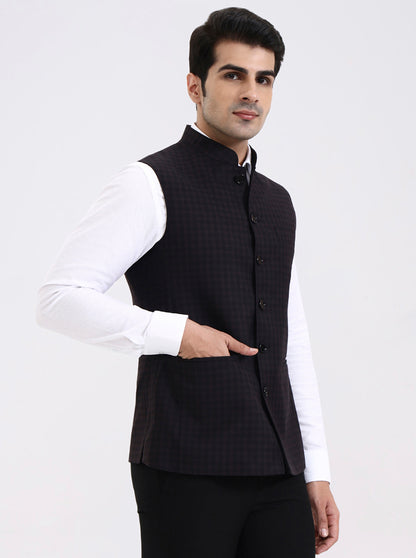 Maroon Checked Regular Fit Modi Jacket | JadeBlue