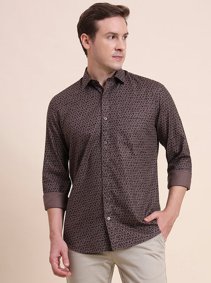 Chocolate Printed Tailored Fit Semi Casual Shirt | JadeBlue