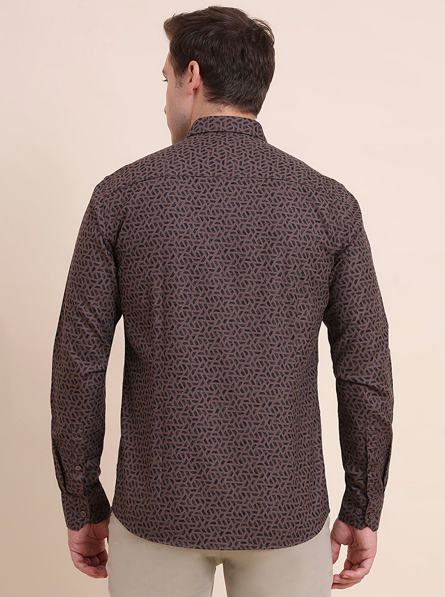 Chocolate Printed Tailored Fit Semi Casual Shirt | JadeBlue