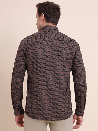 Chocolate Printed Tailored Fit Semi Casual Shirt | JadeBlue