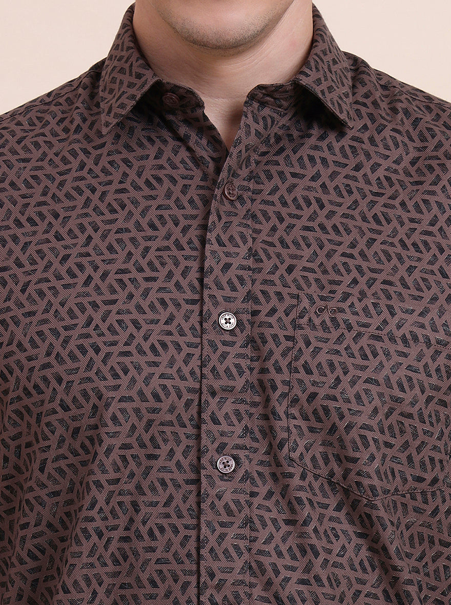 Chocolate Printed Tailored Fit Semi Casual Shirt | JadeBlue
