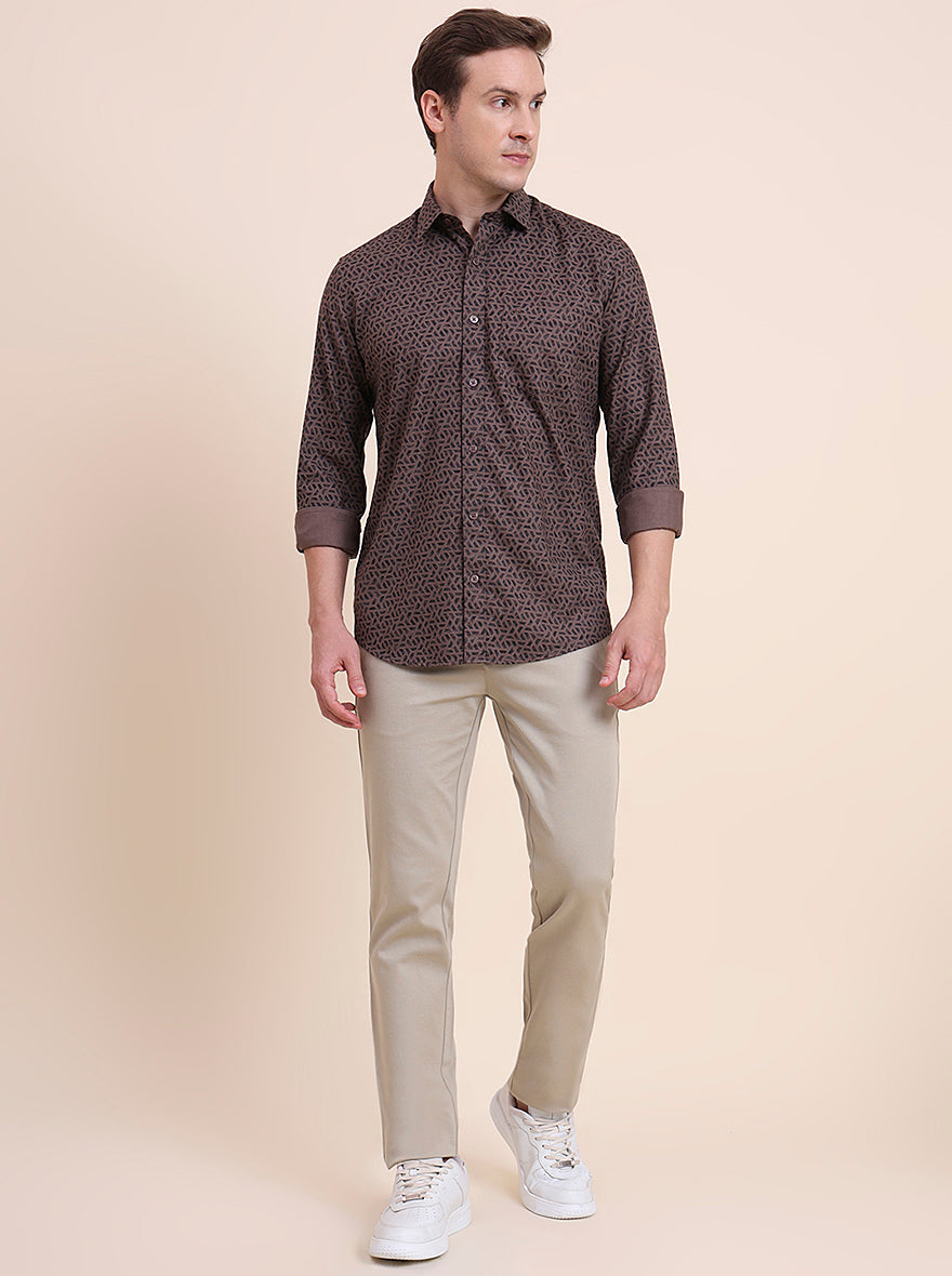 Chocolate Printed Tailored Fit Semi Casual Shirt | JadeBlue