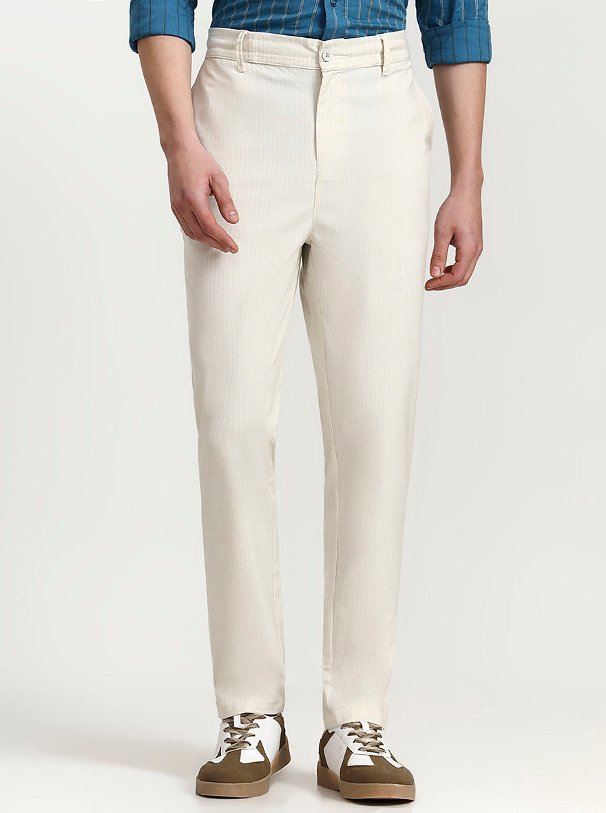 Cream Striped Slim Fit Track Pant | JadeBlue